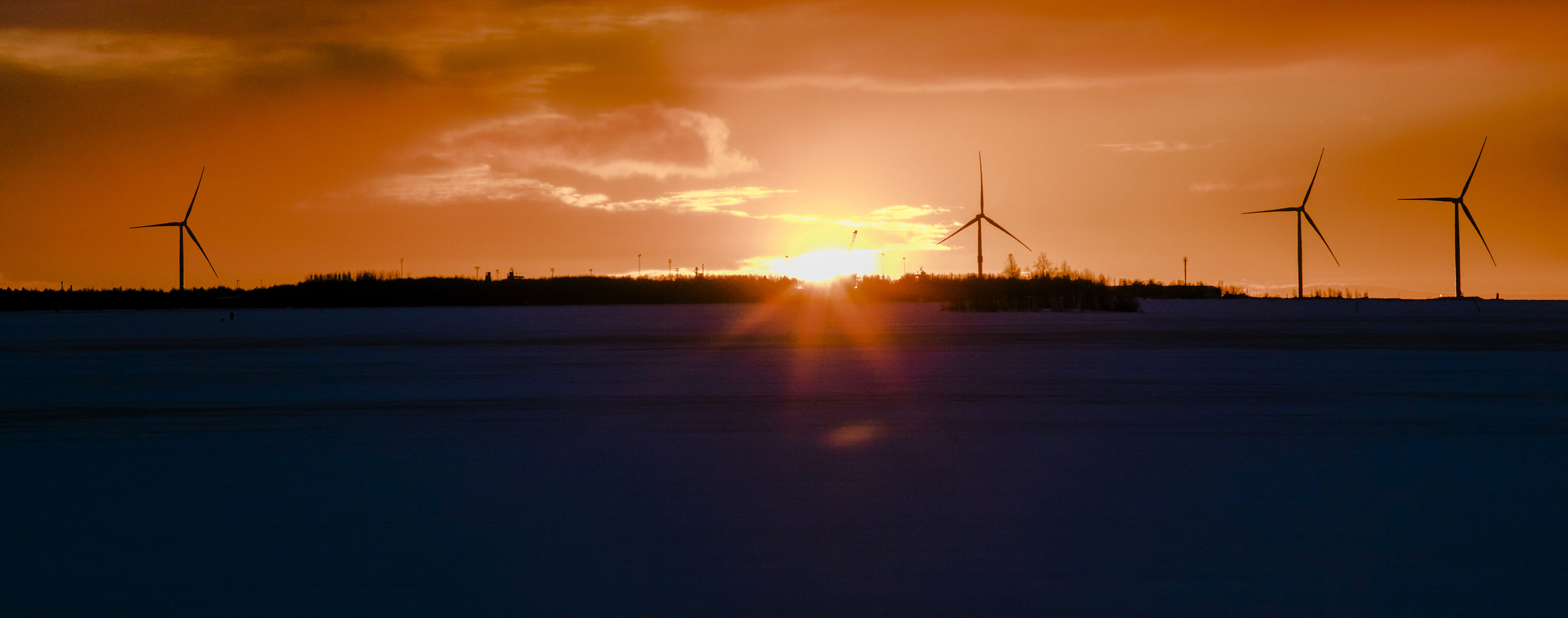 The sunset in winter time.