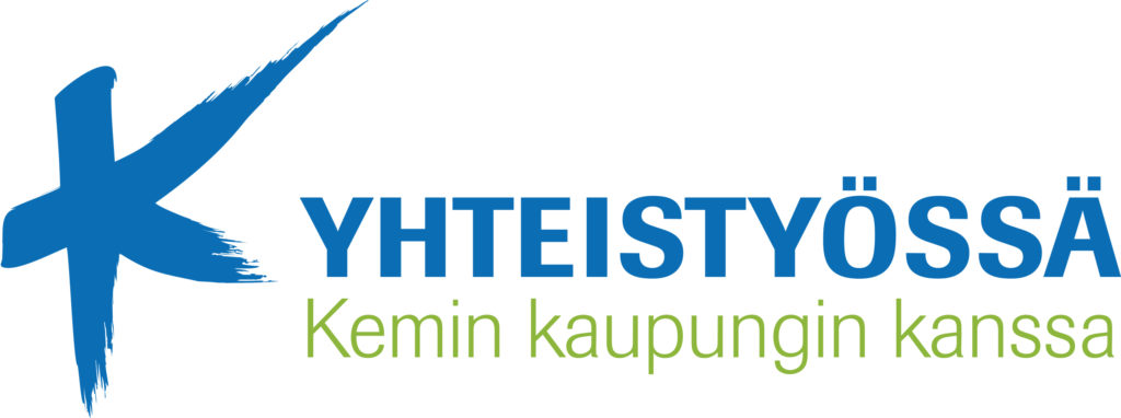 Yhteistyössä Kemin kaupungin kanssa -tekstillä varustettu graafinen tunnus.