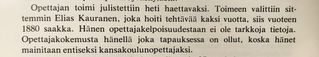 Tekstiä Elias Kaurasen valitsemisesta opettajan toimeen