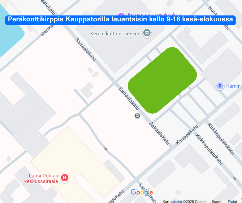 Karttakuva, jossa on vihreällä merkitty alue Kauppatorilla.