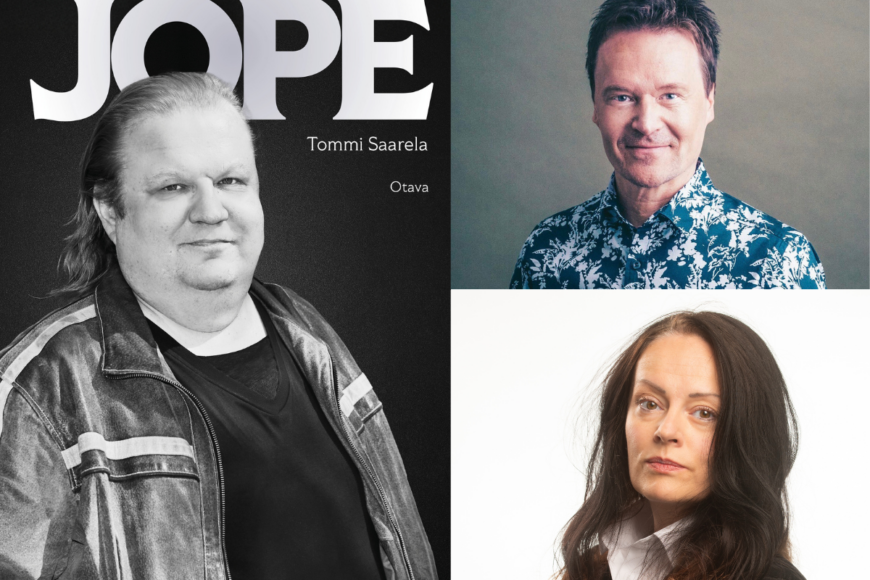 Kuvakollaasi Jope Ruonansuusta, Tommi Saarelasta ja Mari Ruonansuusta.